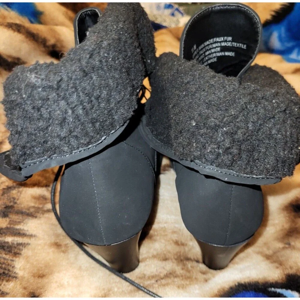 White Mountain Womens Sydnie Ankle Boots Black Faux Leather Fur Lined Size 11